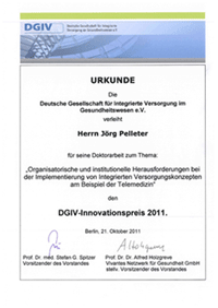 Bild der Urkunde des DGIV-Innovationspreis 2011